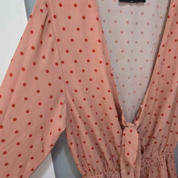 White Fox Polka Dot Bell Sleeve Romper Orange Red Women’s Size M - Picture 7 of 13